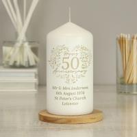 Personalised 50th Golden Wedding Anniversary Pillar Candle Extra Image 3 Preview